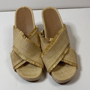 AEROSOLES Madina Sand Raffia Crisscross Wedge Size 11 NWOT